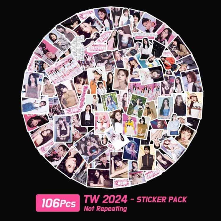 Sticker pack of K-pop merchandise featuring photos of idols and fans, perfect for decorating or collecting memorabilia, TW 2024 design, 106 pieces.