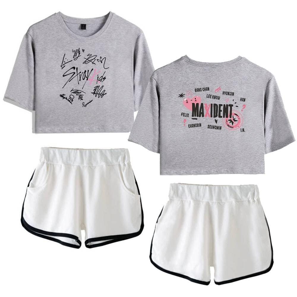K-pop merch sweatshirt set featuring group signatures and logo design.