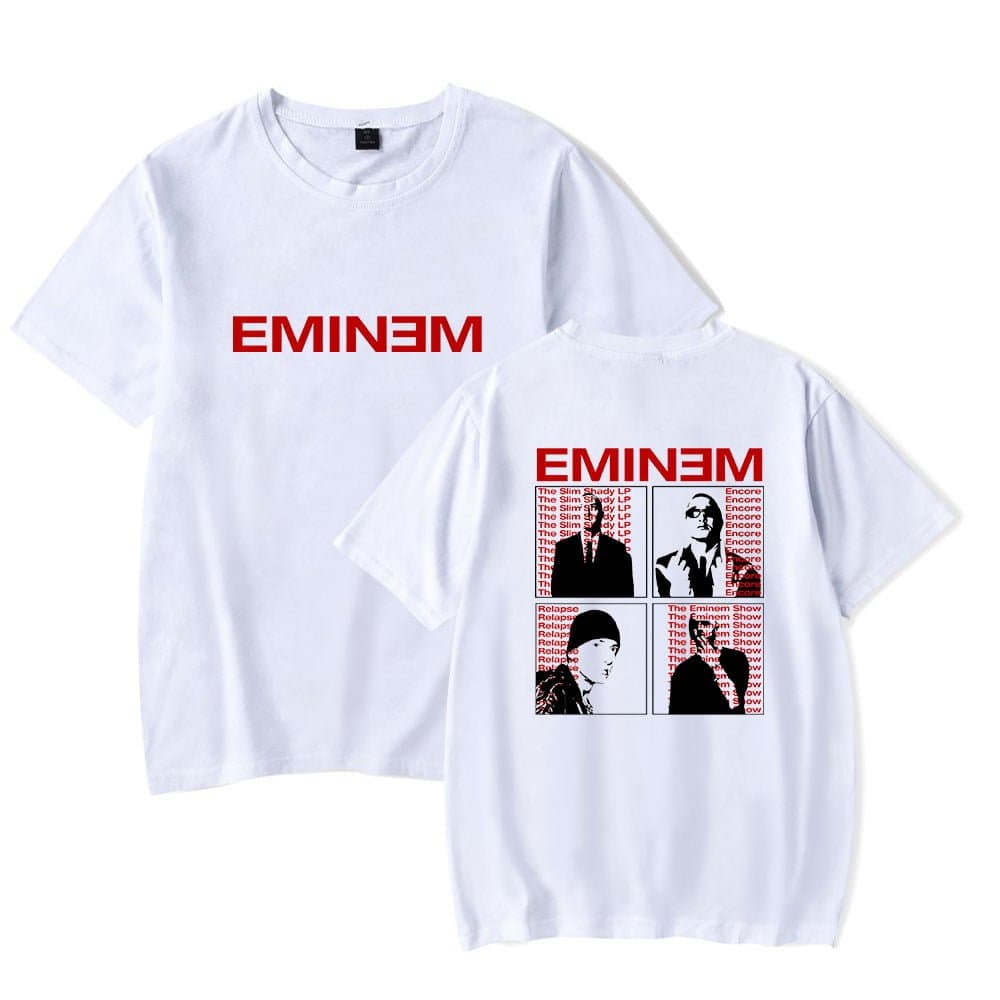 Vintage Eminem t-shirt with album graphics, casual 90s style, perfect for streetwear and music fans.
