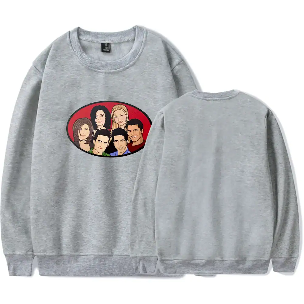 Vintage K-pop group cartoon graphic sweatshirt in grey.