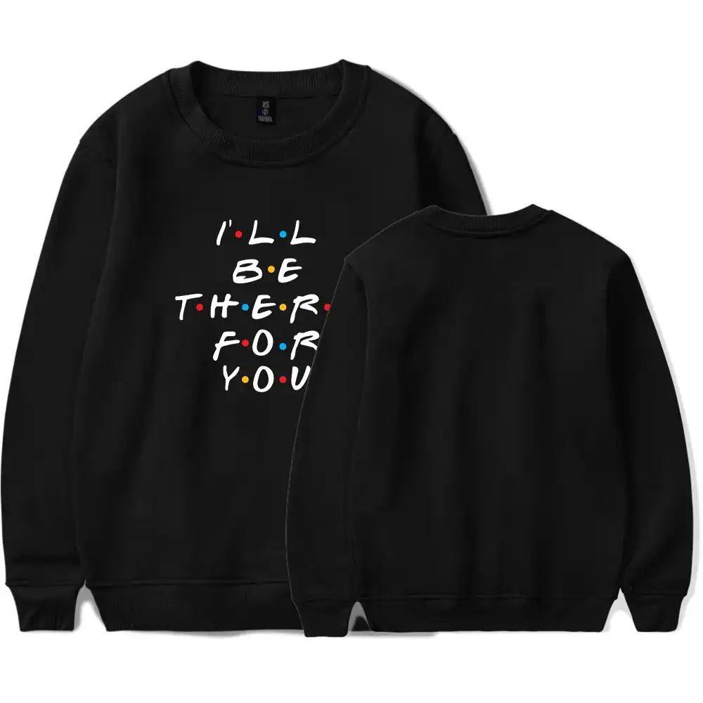 Comfortable black sweatshirt with "I'll be there for you" message and colorful dots, perfect for K-pop fans.