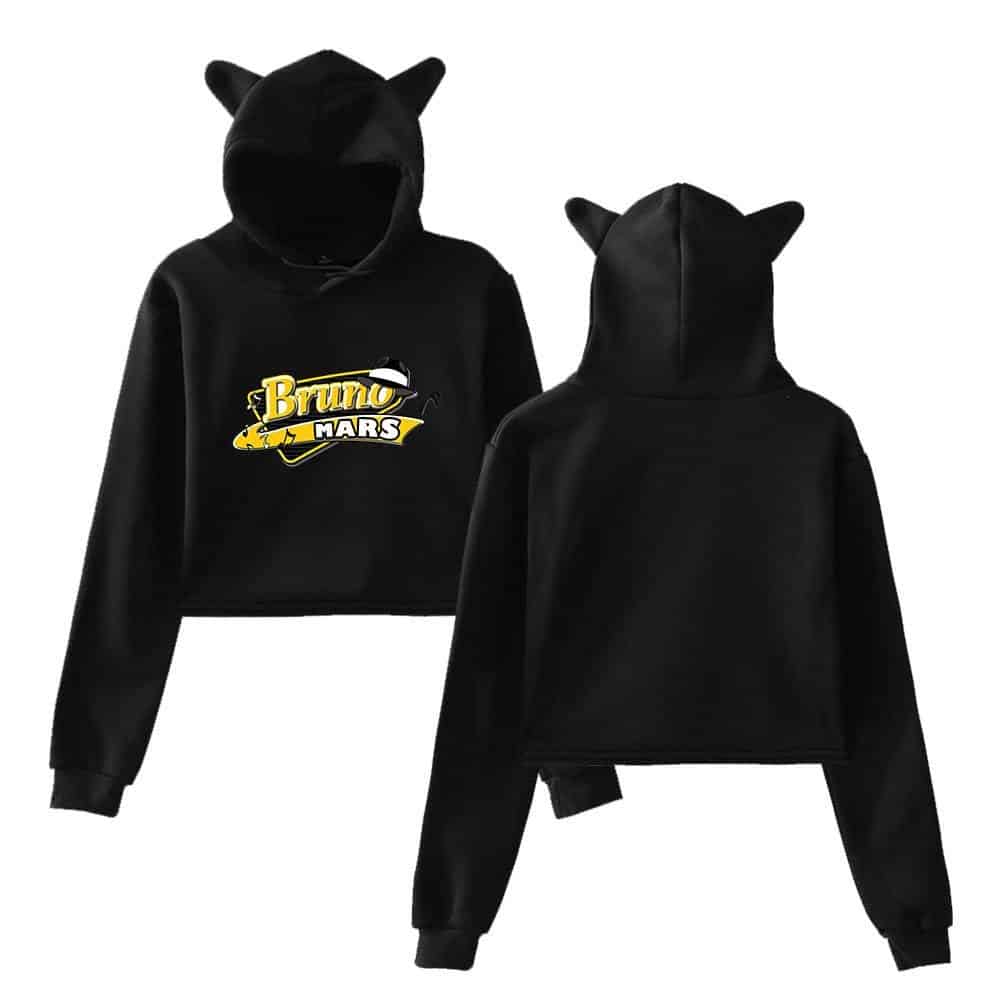 Black hoodie with cat ears and space-themed graphic design for K-pop fans.