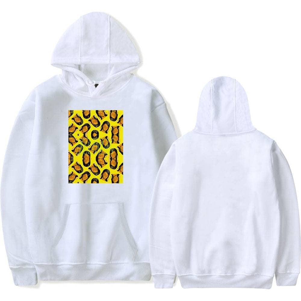 Leopard print design hoodie featuring bold yellow and black animal pattern.