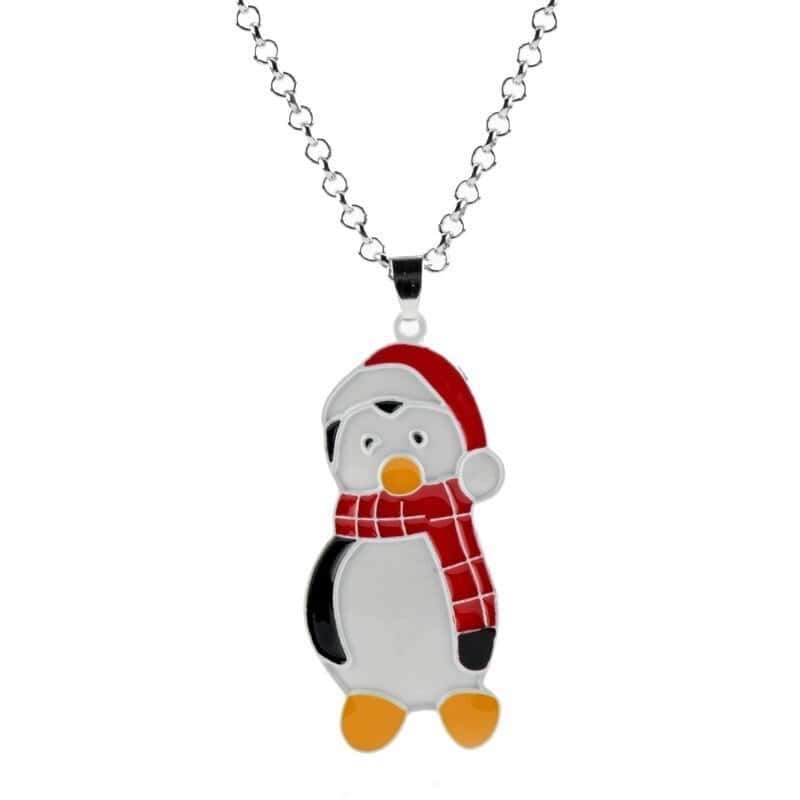 Cute penguin necklace with a red Santa hat and scarf, perfect for winter or holiday-themed K-pop merchandise fans.